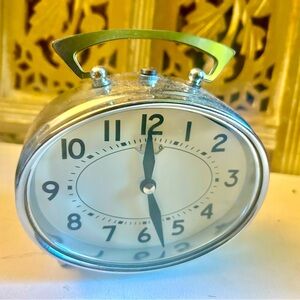 Pottery Barn Vintage Style Elongated Alarm Clock Desk Silver for Parts Repair